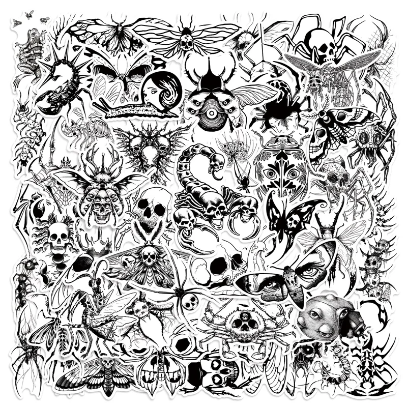 

10/30/50PCS Cartoon Gothic Insects Sticky PVC Sticker Aesthetic DIY Decoration Scrapbooking Stationery Supplies for Kids