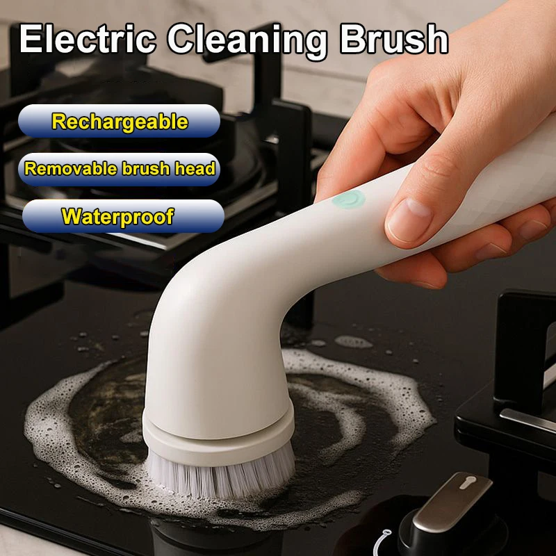 Rechargeable Electric Cleaning Brush Handheld Powerful Auto Scrubber for Kitchen Bathroom Waterproof Essential Kitchen Appliance