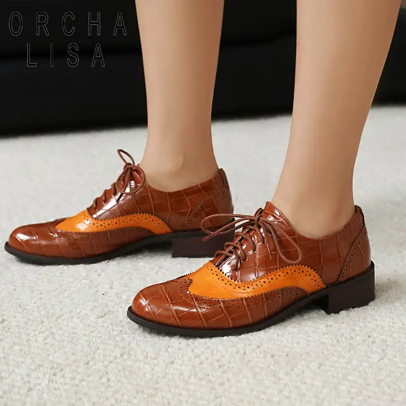 

ORCHA LISA Fashion Punk Women Pumps Round Toe 3.3cm Chunky Heel Lace Up Mixed Color Plus Size 48 49 50 Handmade Shoes Autumn