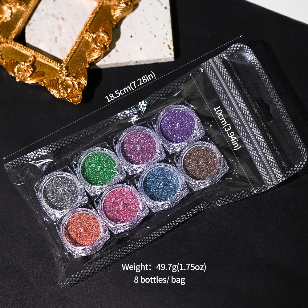 8-Pack Nail Art Glitter Powder Set Holographic Laser Sparkle Dust Chromatic Reflective Effect For Manicure Flake DIY Nail Design