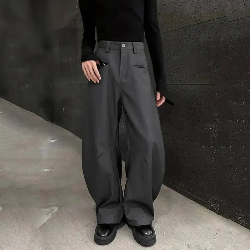 Korean Style Men's Suit Trousers Solid Color Casual Drape Curved Knife Pants Wide Leg All-match Male Bottom Autumn 9X0DEB