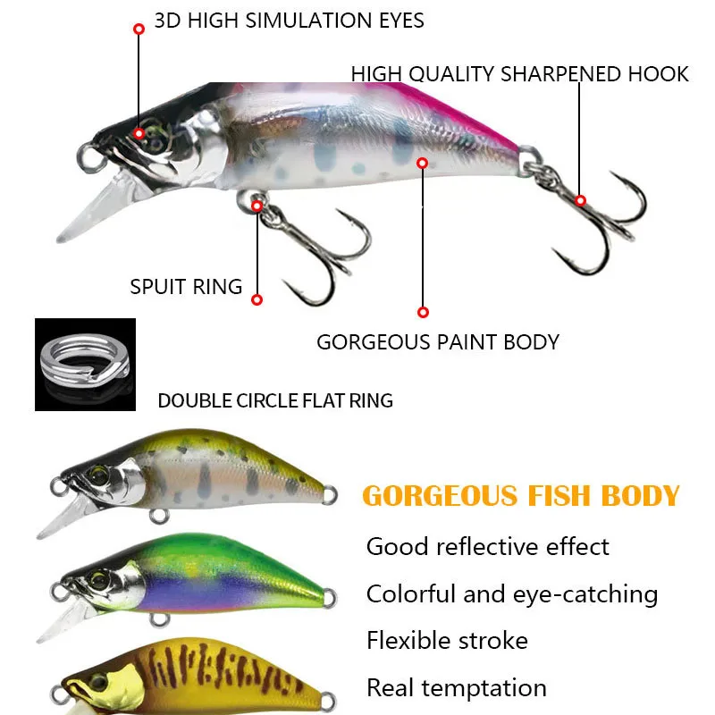 3g 35mm Mini Sinking Minnow Fishing Lures Artificial Hard Bait Crankbait for Freshwater Bass Jerkbait Plastic Swimbait Equipment