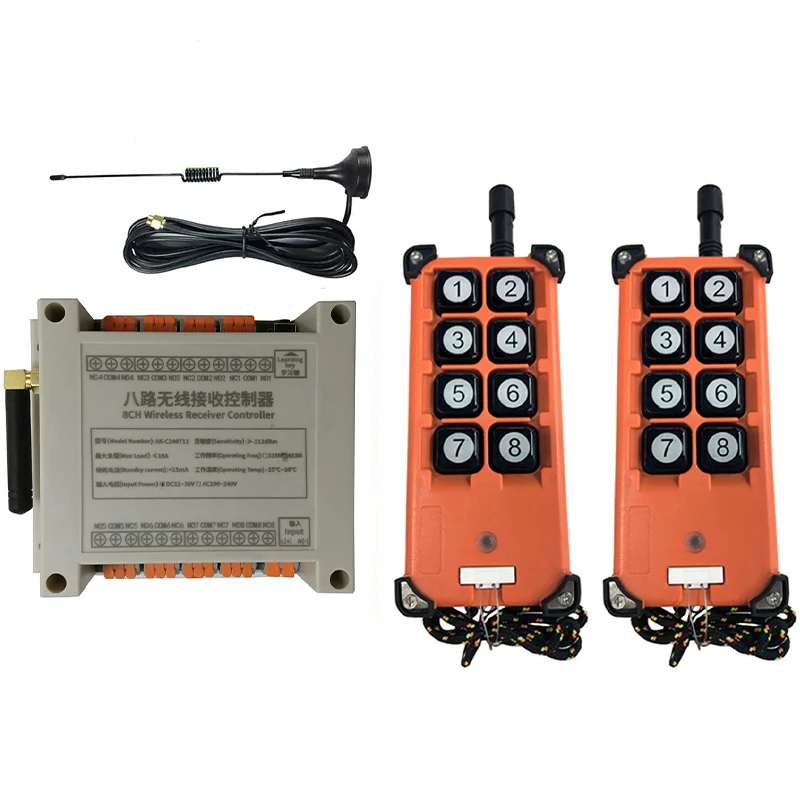 

433MHZ 3000m Industrial AC 110V 220V 8CH RF Wireless Remote Control Overhead travelling crane System Receiver Suckers antenna