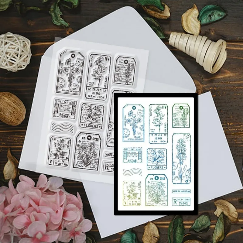 1 Stück Pflanzenetiketten, klare Stempel, Blumen-Silikonstempel zum Basteln, transparente Silikon-Stempelsiegel für DIY-Scrapbooking-Karten