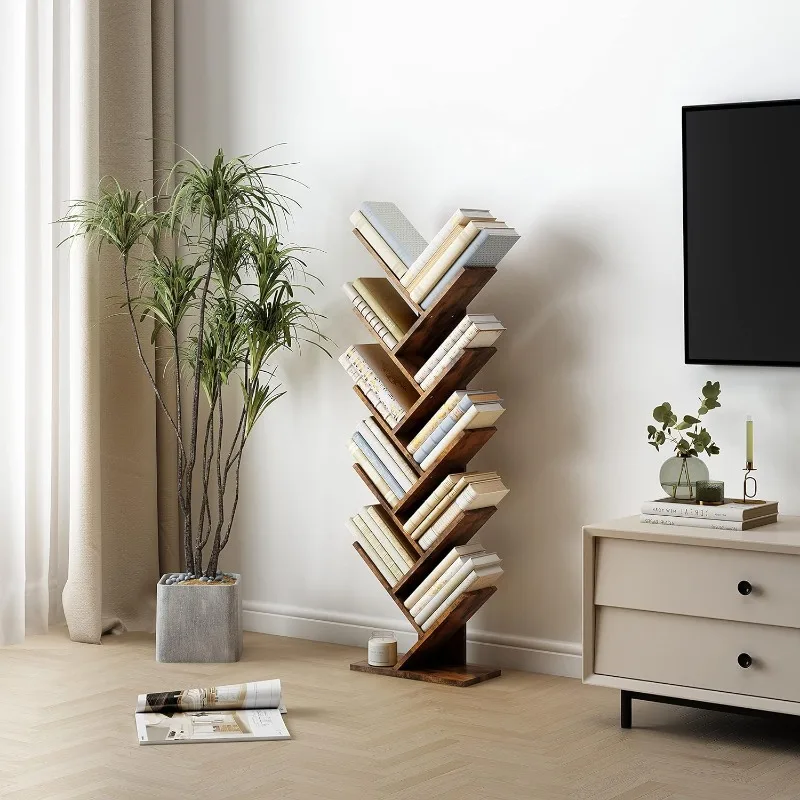 10 Tier Tree Bookshelf, 10 Shelf Bookcase, Free Standing Tree Bookcase, Display Floor Standing Shelf for Books