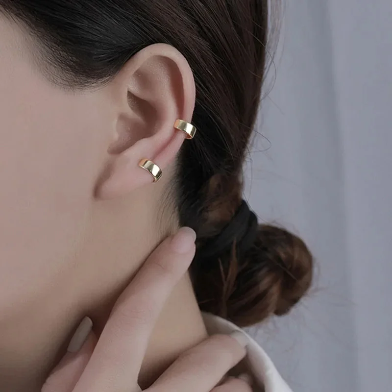 925 Sterling Silver Wide Smooth Surface Ear Cuff Clip on Earrings For Women Girl Without Piercing Earings Jewelry DS1040