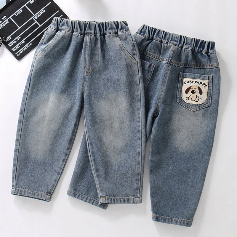 

Cartoon Doggies Spring Autumn Kids Jeans Boys Casual Versatile Long Pants Middle Children 3 Years And above Spring Trend