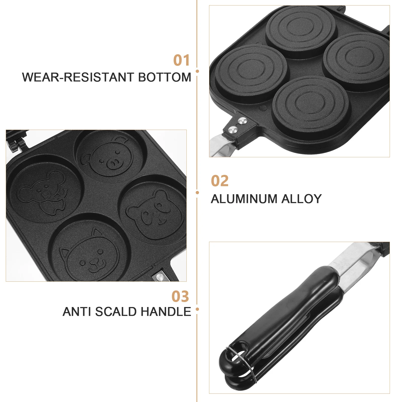 

Four-Hole Egg Frying Pan Non-Stick Double-Sided Mold Breakfast Skillet Pan Wear-Resistant Heating Kitchen Cooking Tool