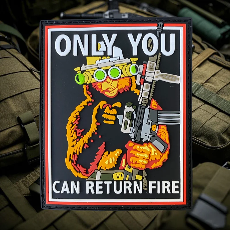 Only You Can Return Fire Funny Morale Badge PVC Patch Tactical Bear with A Gun Military Armband Hook&Loop Backpack Hat Sticker