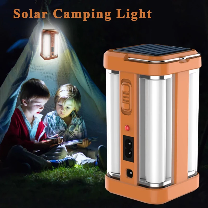 Portable Solar LED Camping Lantern USB Rechargeable Work Light Waterproof Night Lamp Hook Tent Repair Flood Light 2 Lighing Mode