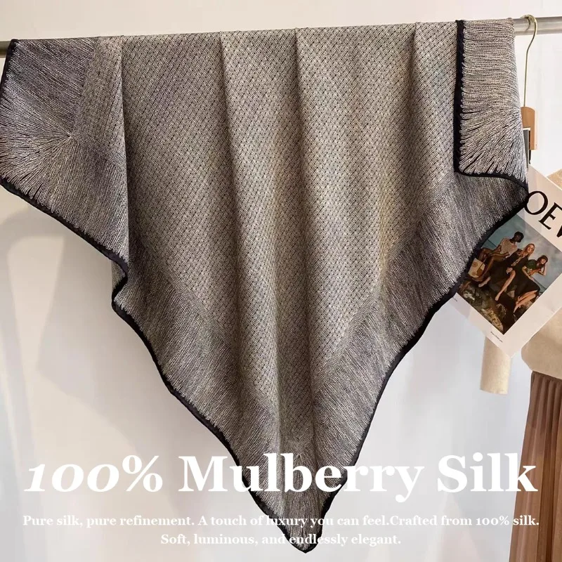 

Шелковый платок оверсайз 110x110 см из 100% натурального шелка тутового шелкопряда с ручной подгибкой края, роскошная большая квадратная шаль-накидка, пашмина, пончо