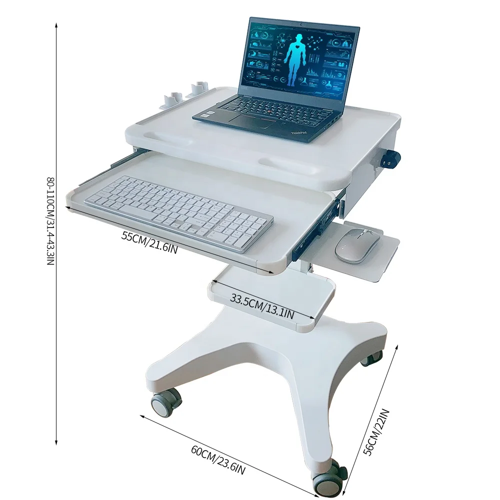 ABS plastic hospital furniture computer notebook with high-end silent caster mobile workstation