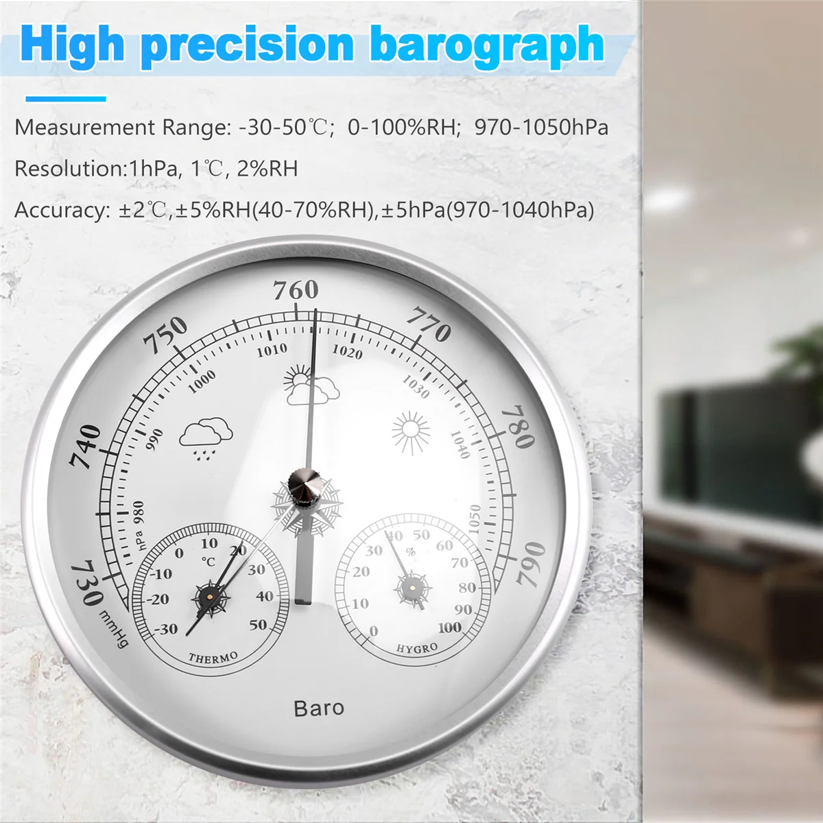 【Hot&Price】2PCS Wander Cloudly Barometer with Thermometer Hygrometer, 3 in 1 Weather Station for Weather Forecasting Instrument