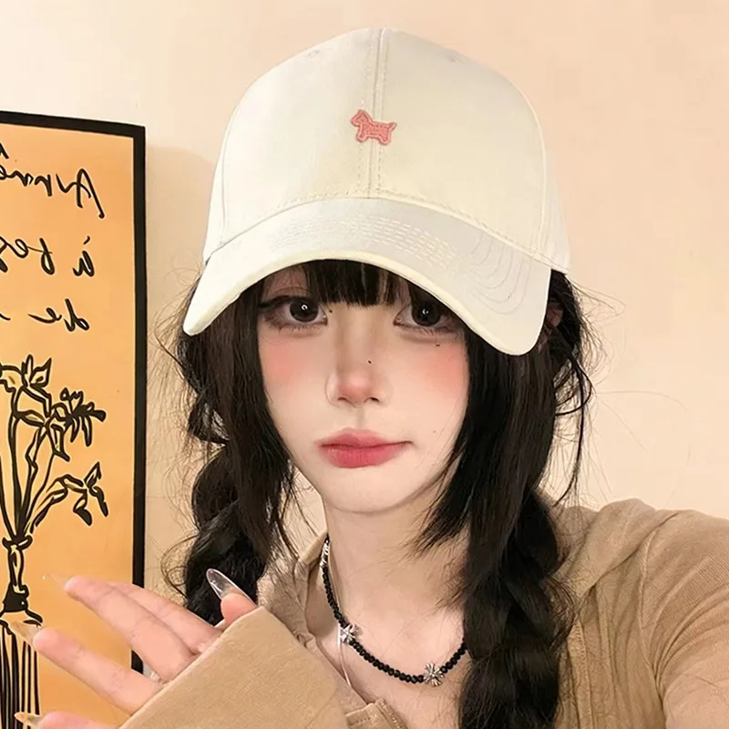 

Retro Blue Baseball Cap with Pony Embroidery Versatile Visor Cap Outdoor Sun Protection Women Men