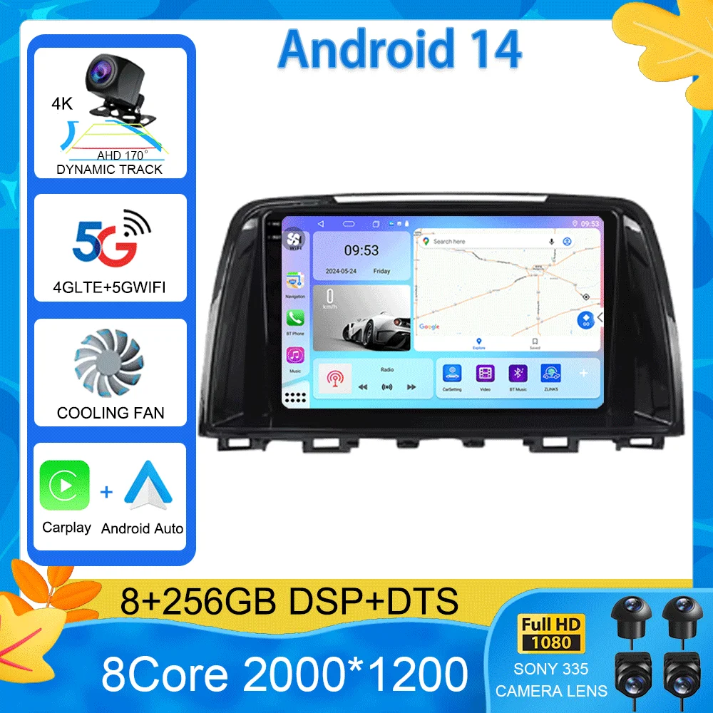 

For Mazda 6 GJ Atenza 2012 2013 2014 2015 2016 2017 Android 14 Carplay Auto Car multimedia All-in-one Car radio video player GPS