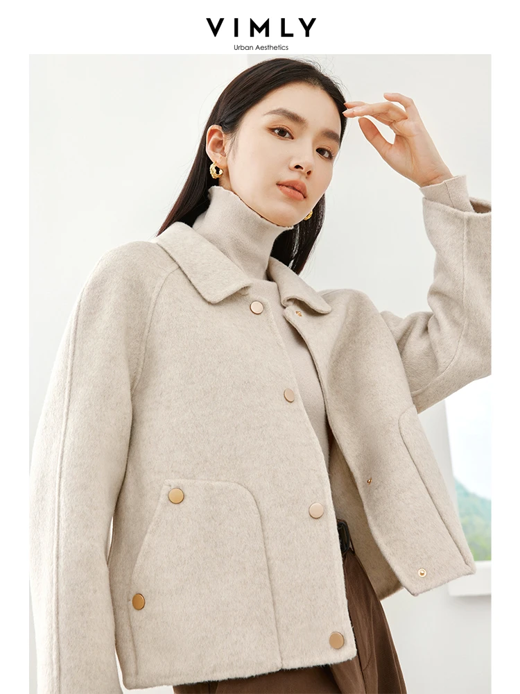 

Vimly Short Wool Blend Coats Women's Cropped Jackets 2023 Winter Thick Warm Lapel Woolen Jackets Female Outerwear 50663