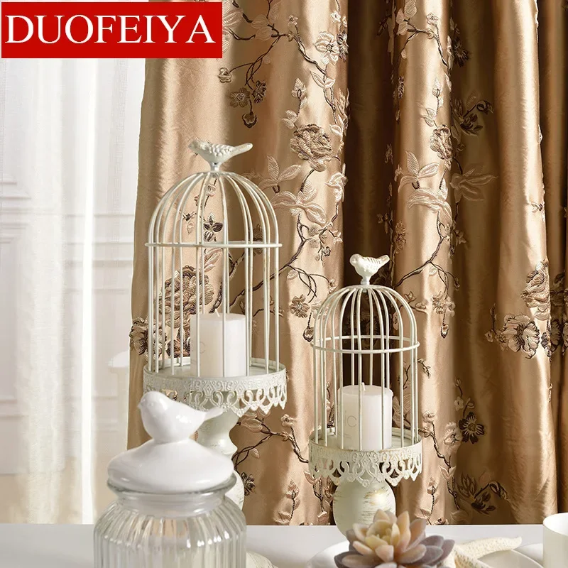 

European Embroidered Fashion Simple Luxury Jacquard Curtains for Living Room Bedroom Blackout White Tulle Decor Window Elegant