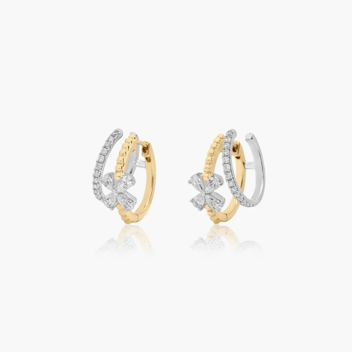 PT950/14K/18K White & Yellow Gold Huggie Earrings Gold 4 Pear Lab Grown Diamond Flower IGI Certified Genuine Diamond Earrings