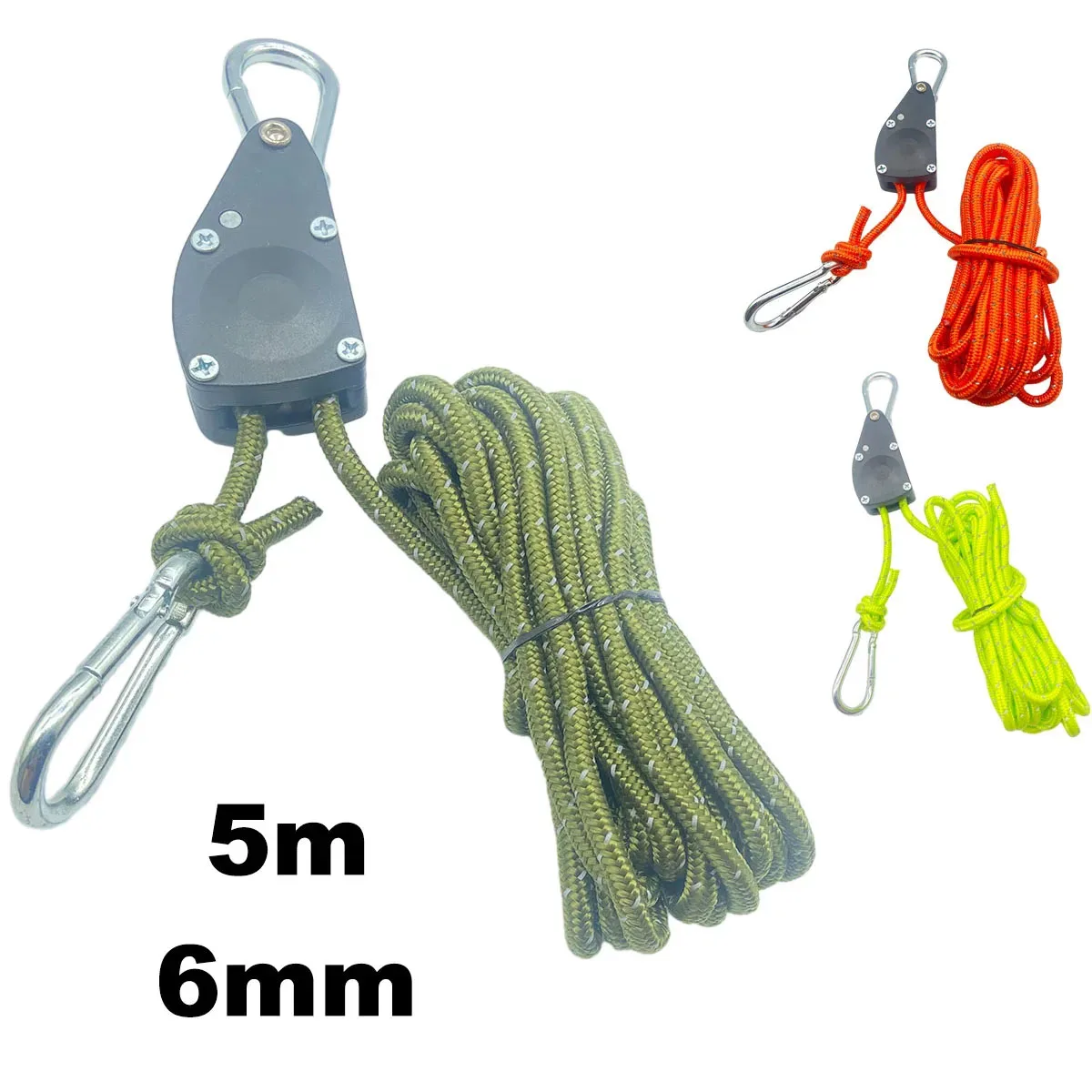 6mm Reflective Max 68kg Camping Tent Tie Down Rope Tightener Fastening Wind Rope Buckle Pulley Ratchet Awning Rope Hook