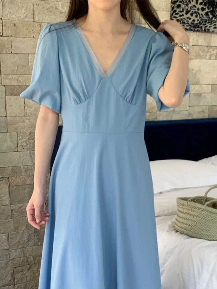 

Летний нежный V-образный Trousseau с завышенной талией Tie Bubble Sve Dr Women Dongda Gate ort Sve Полиэфирное волокно Dr