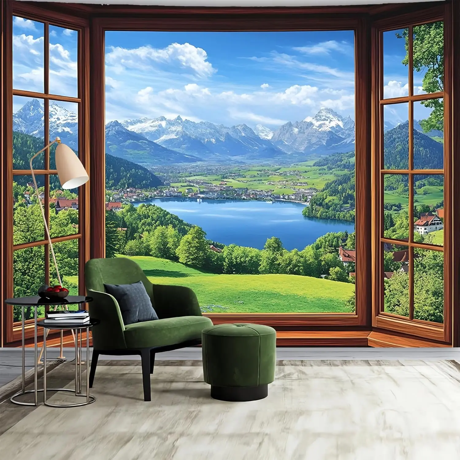 Природный пейзаж, лес, зеленое дерево, камень, тропический лес, река, джунгли, настенный художественный пейзаж, сцена через деревянные окна, гобелен Природный пейзаж, лес, зеленое дерево, камень, тропический лес, река, джунгли, настенный художественный пейзаж, сцена через деревянные окна, гобелен