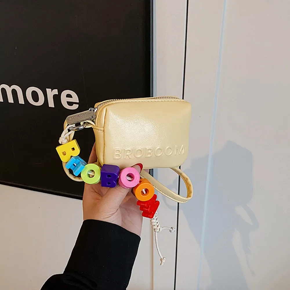 Multifunctional Small Square Wallet PU Leather Simple Halterneck Coin Purse Durable Solid Color Lipstick Storage Bag Outdoor