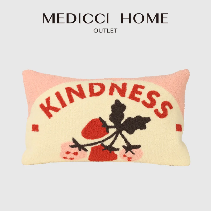 Medicci Home Strawberry Imagery Decorative Pillow Cover Fruit Of The Spirit Hand Tufted Cushion Case Stylish Living Room Décor