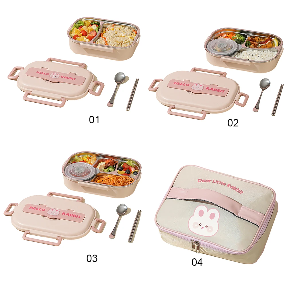 Stainless Steel Leakproof Sealed Food Container Microwave Safe 850/1500ml Thermal Bento Lunch Box Rabbit 2/4/5 Grids for Lunch