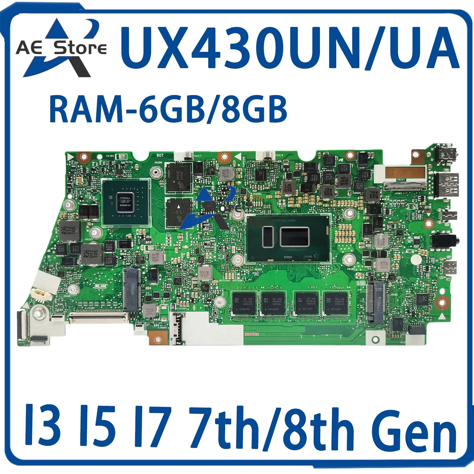 UX430UQ Motherboard For ASUS UX430 RX430UQ BX430UQ RX430UN BX430UN UX430UNR UX430UA Laptop Motherboard I3 I5 I7 8GB/6GB-RAM