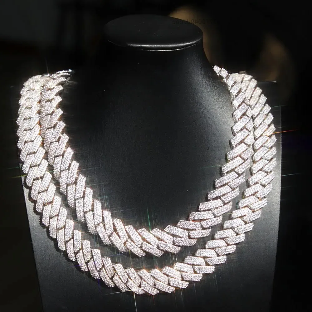 

15mm 20 mm wide 3 Rows hip hop Cuban Link Chain GRA Moissanite 925 sterling silver gold plate Fine jewelry necklaces bracelets