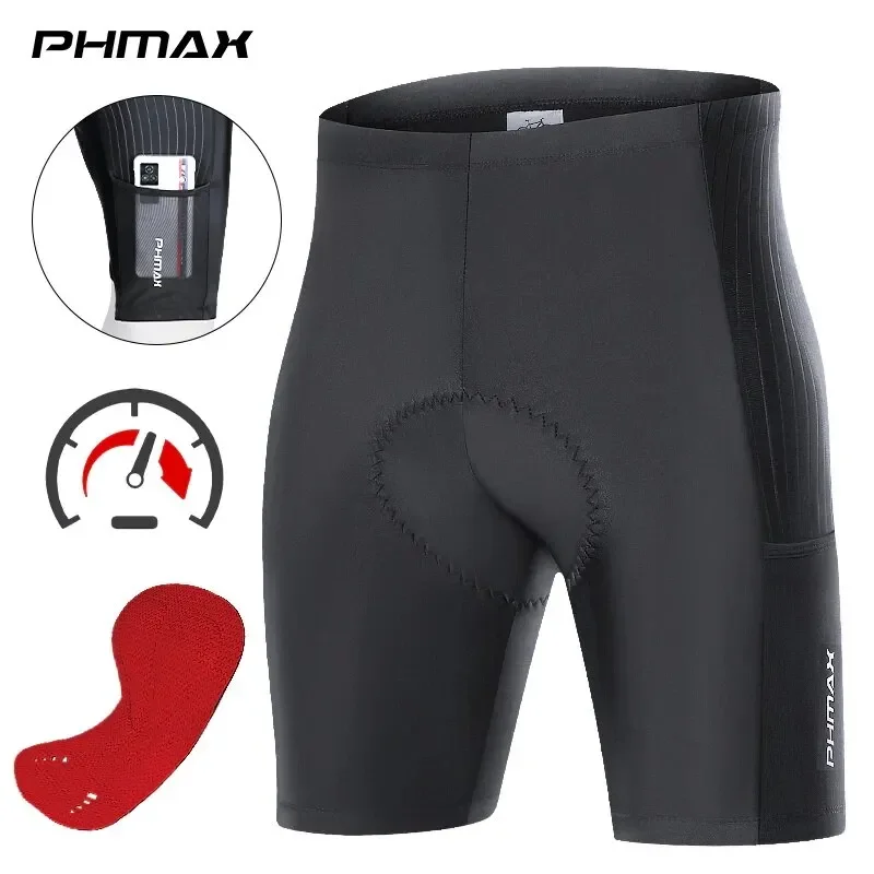 PHMAX Fahrradshorts für Herren, atmungsaktiv, MTB-Rennradshorts mit Taschen, 5D-Gel-Pads, Rennradshorts, Fahrradausrüstung