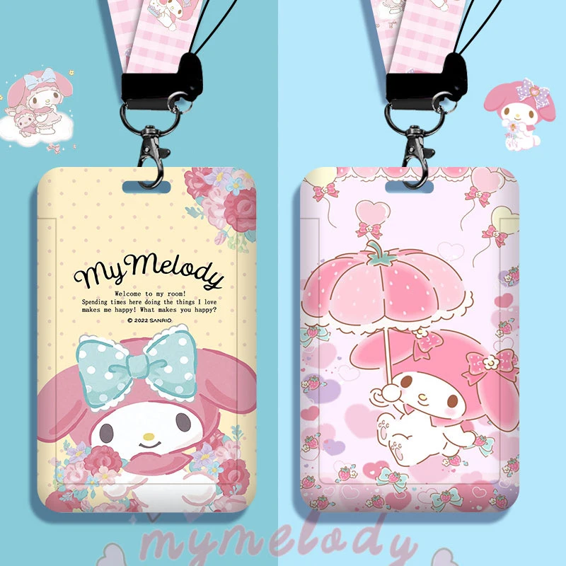 Cute My Melody ID Badge Card Holder Lanyard Sanrio Girls Door Card Case Neck Strap Credit Card Holder Credentials Accessories