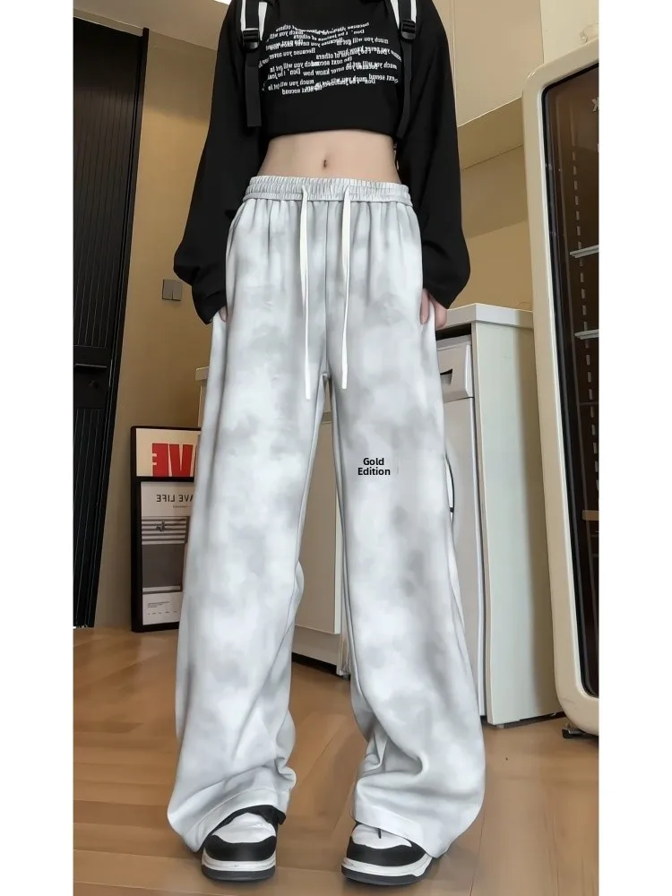 

Мужские прямые свободные брюки в стиле американского хип-хопа с эффектом потертости, широкие штанины, весна-осень, повседневные длинные брюки