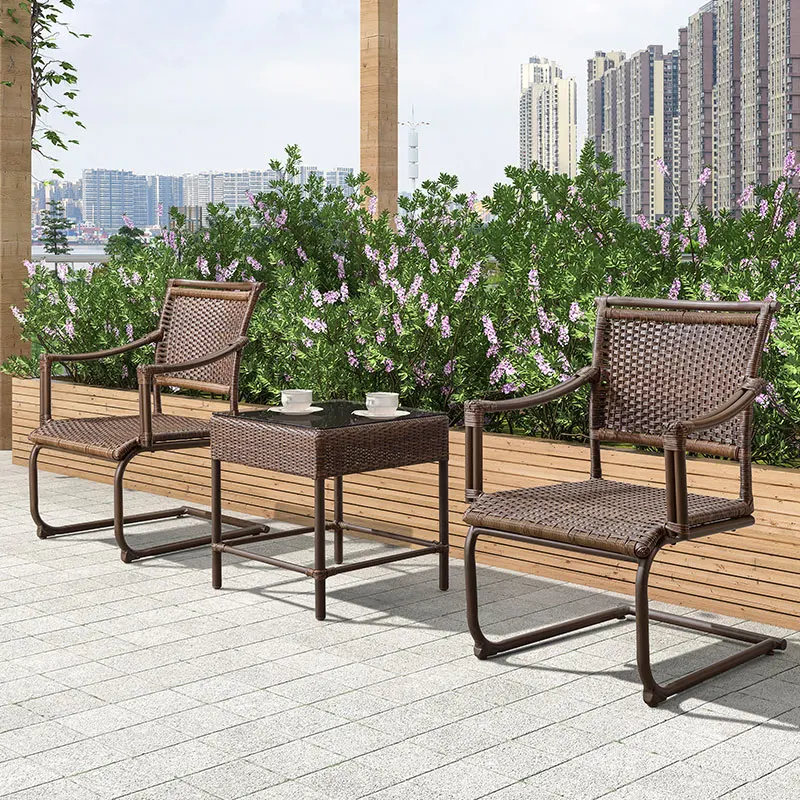 

Balcony rattan chair three piece creative balcony small table and chair Nordic household bow chair outdoor rattan furniture