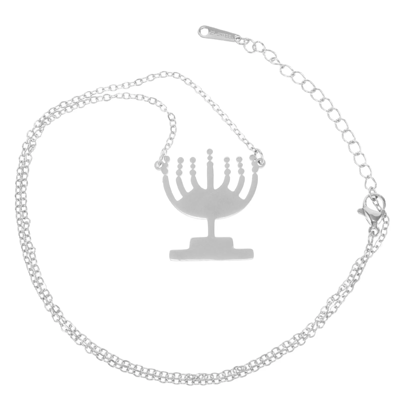 Stainless Steel Hanukkah Candlestick Pendant Necklace Women Clavicle Chain Unique Delicate Jewelry Charm Accessory