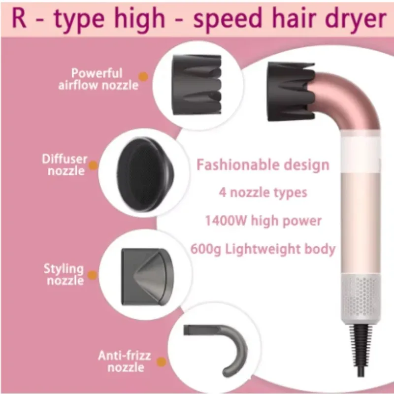 

【Бестселлер】Фен для волос, мощность 1400 Вт, быстрая сушка, легкий корпус, низкий уровень шума, в комплекте несколько типов насадок для воздушного потока.