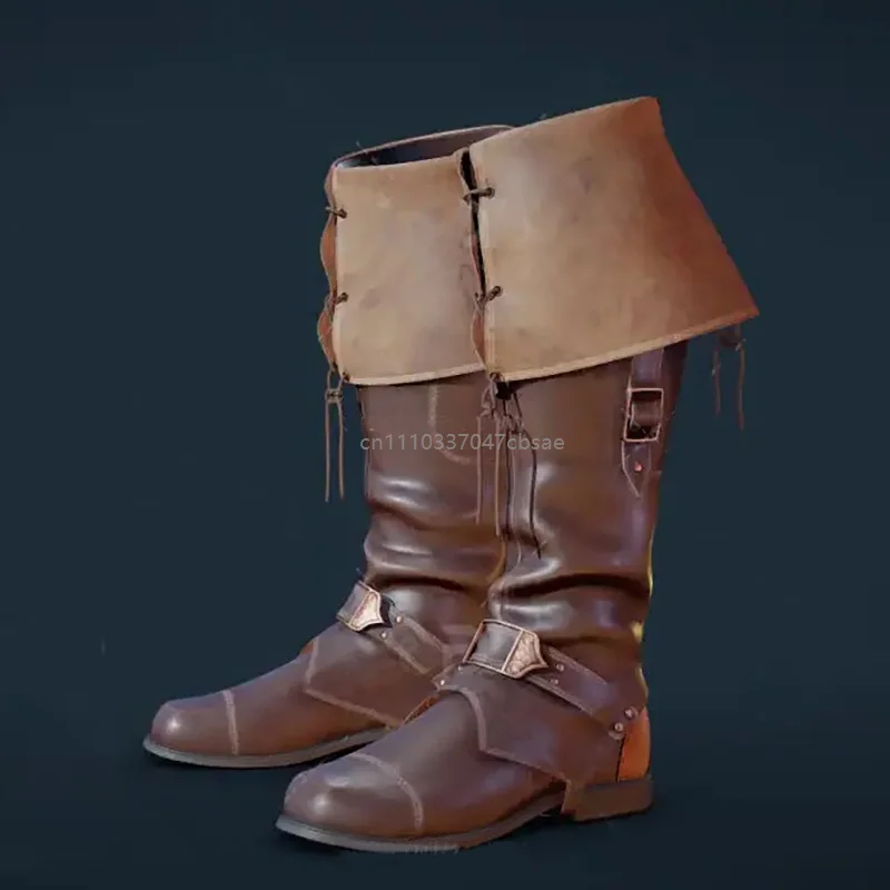 Quadratische Zehenspitze, Schnallenverschluss, lange Stiefel, hohe Schafthöhe, flacher Boden, Ritterstiefel, modischer niedriger Absatz, Retro-Farbblock-Design, Schnürschuhe – Detail 7