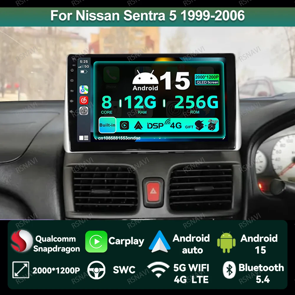 

Android 15 Car Radio For Nissan Sentra 5 1999-2006 Viedo Player Multimedia DVD Head Unit Wireless Carplay Auto Qualcomm GPS DSP