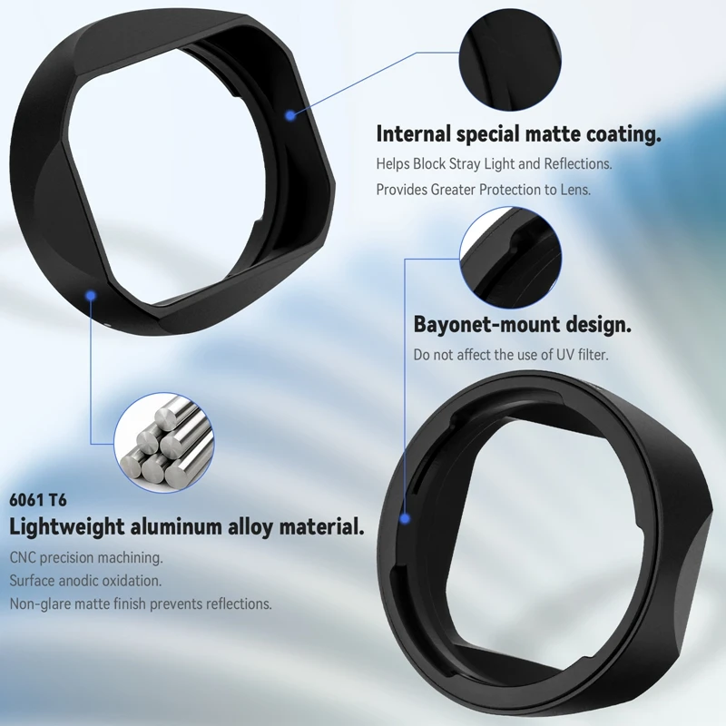 Haoge Square Metal Lens Bayonet Hood for Voigtlander 35mm F2 35mm F1.5 28mm F2.0 Type I & II ULTRON  Leica VM Mount Lens