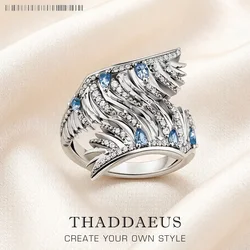Ring Phoenix Wing with Blue Stones Europe Style Bohemia Fine Jewelry For Women Brand New Pure 925 Sterling Silver Gift