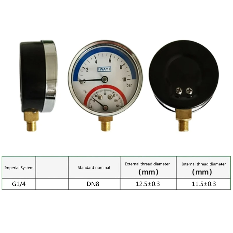 Professional Thermo-manometer Temperature & Pressure Gauge up to 120℃ & 10 Bar G1/4 Thread for Floor Heating System