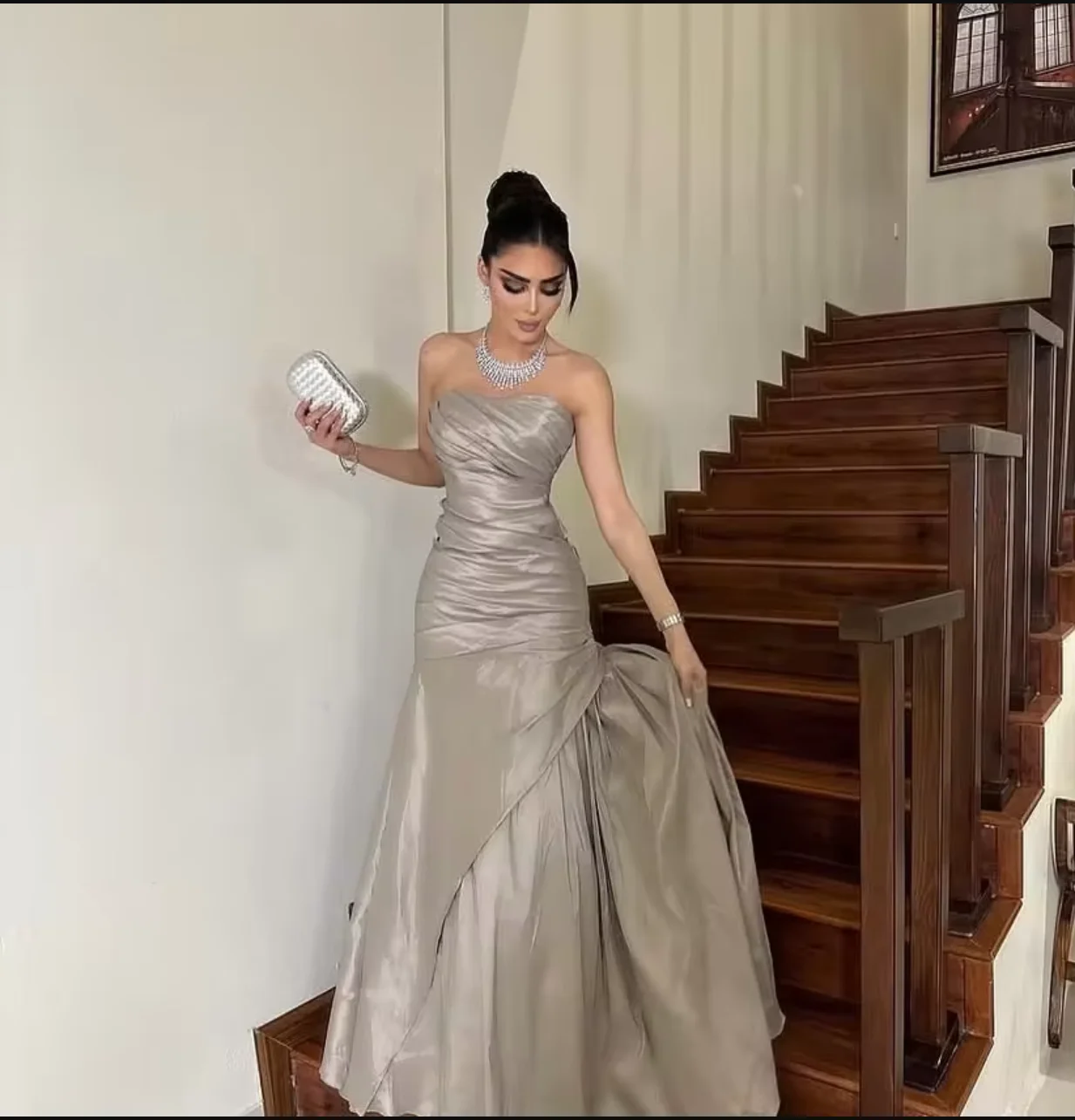 Aangepaste zeemeermin mouwloze galajurken strapless geplooide vloerlengte formele gelegenheid feestjurk avondjurken