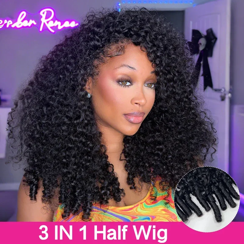 

250% бирманский вьющийся полупарик из человеческих волос, бесклеевая водная волна, обновленный парик с V-образной частью, полностью вьющиеся парики из человеческих волос на распродаже