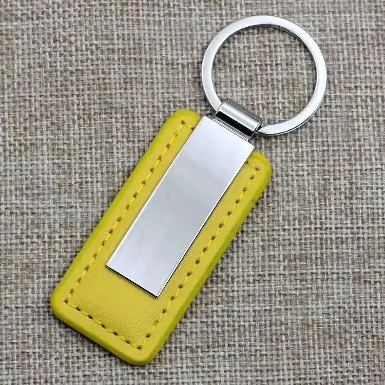 Einfacher Leder-Schlüsselanhänger, rechteckig, Edelstahl, Metall, Herren-Schlüsselring, Auto-Geschenk, Schlüsselanhänger, exquisiter Modeanhänger, Großhandel – Detail 5