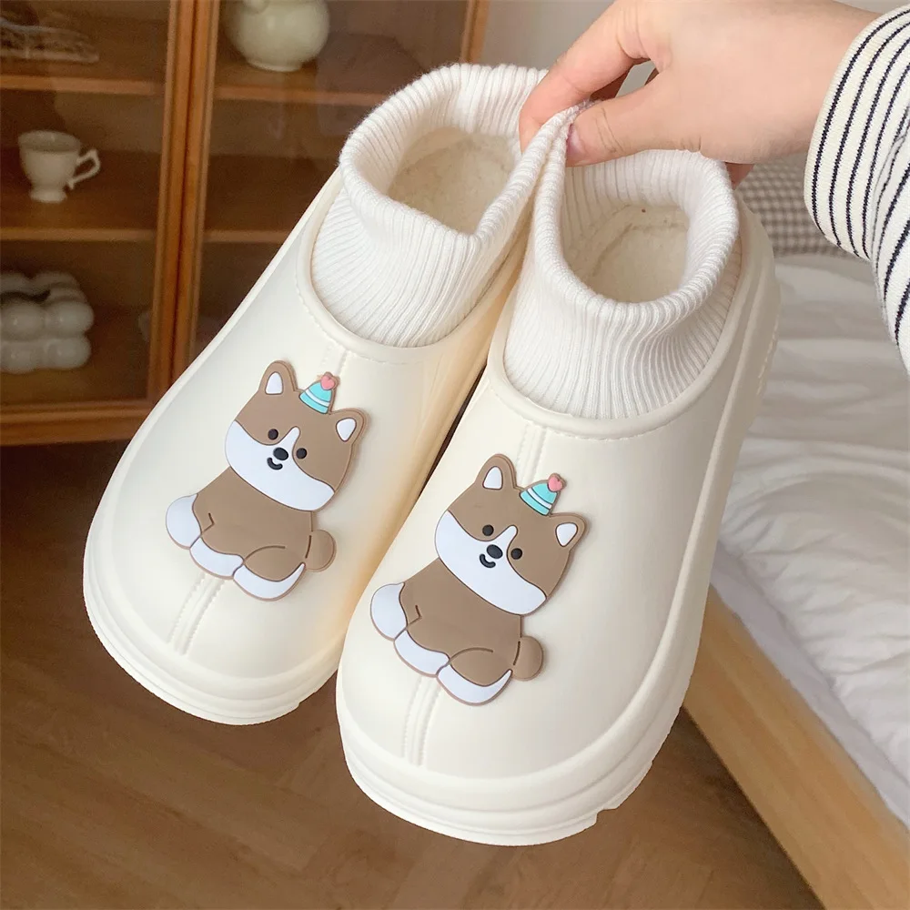 Cute puppies heightened thick-soled socks cotton boots warm velvet waterproof fashionable snow boots for women winter 2024 new