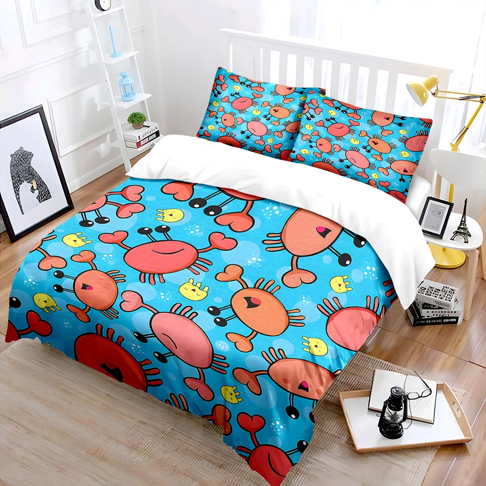 Cartoon crabs and smiling faces background Print Bedding Set 1Duvet Cover 2 Pillowcases for Adult Children Luxury Gift Full Size