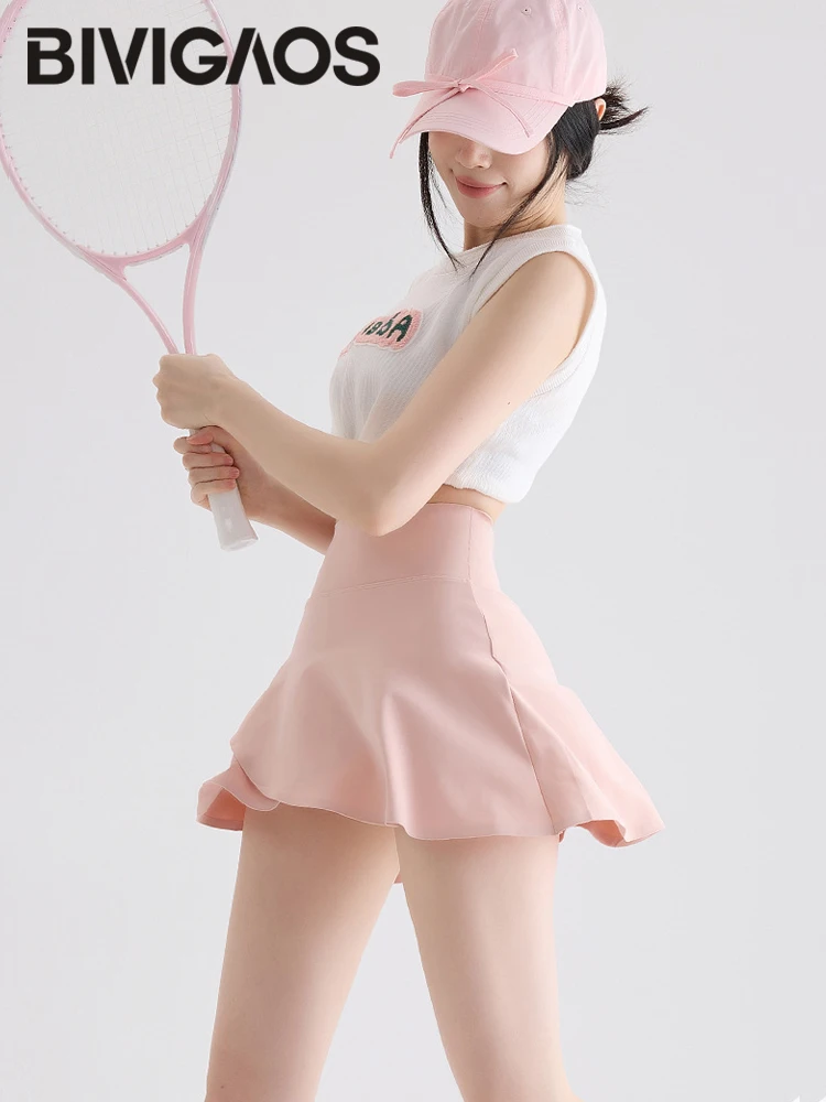 BIVIGAOS Summer Sport Tennis Skirt Women With Inner Lining Quick Drying Pleated Skirts Running Training Yoga Fitness Short Skirt