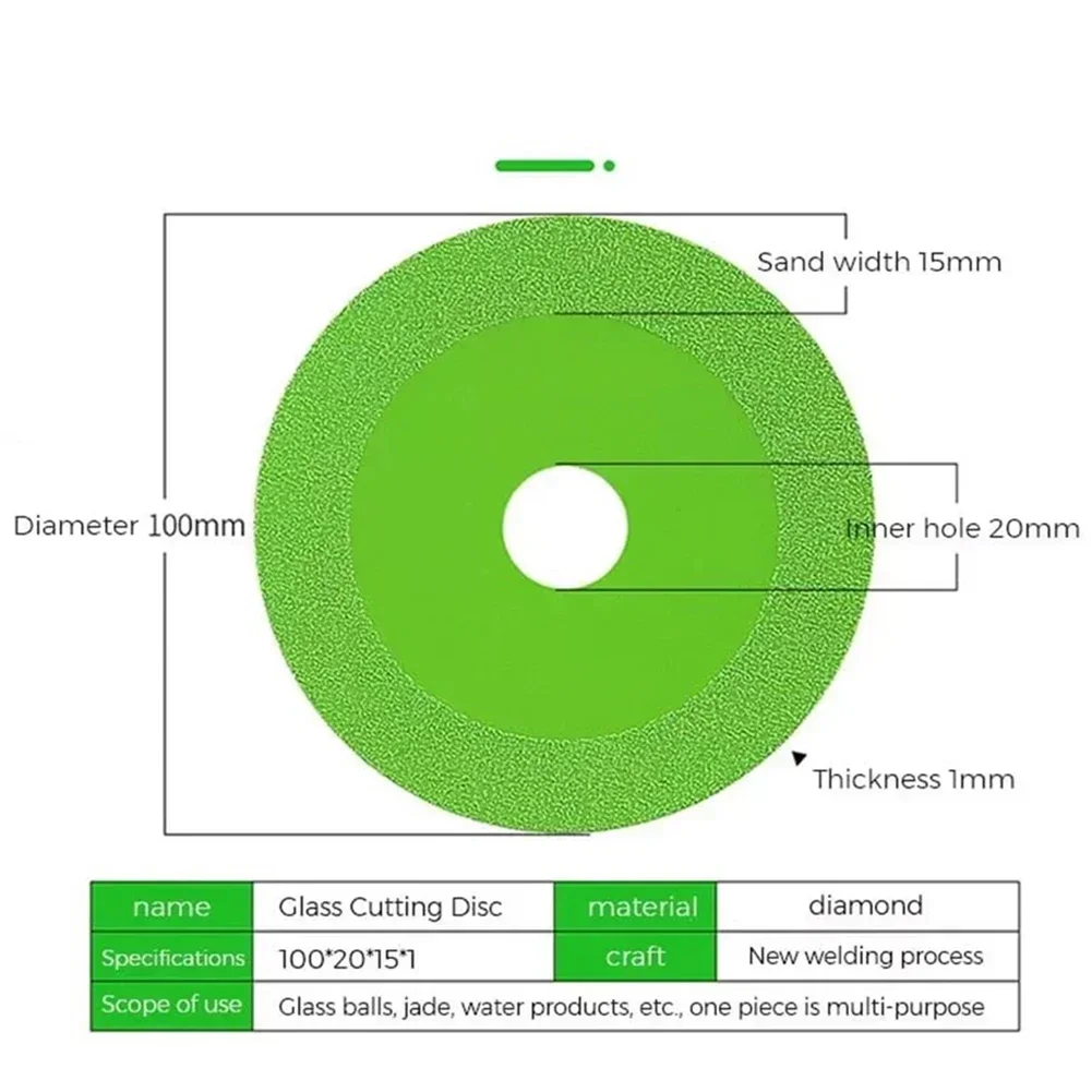 Haakse slijper Glasdoorslijpschijf 20 mm 3,93 inch 3 stuks voor 100 type haakse slijper groen voor soepel snijden