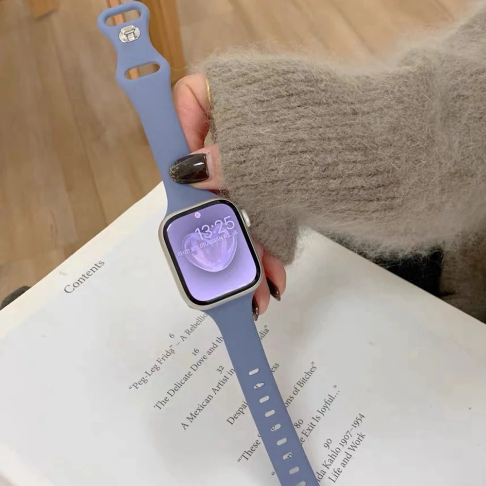 1 шт. тонкий силиконовый ремешок Correa для Apple Watch для женщин, спортивный 38 мм, 40 мм, 41 мм, 42 мм, 44 мм, 45 мм, 49 мм, тонкий резиновый ремешок для iwatch