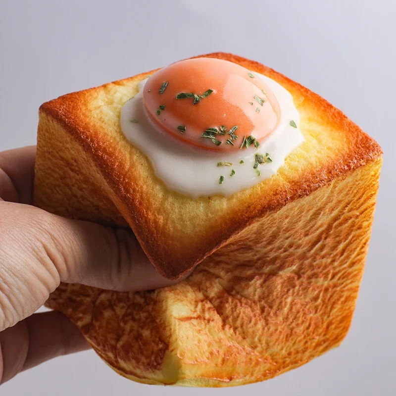 Fried Egg Toast Squishy Toy Slow Rising Squeeze Bread Toy Stress Relief Hand Relax Fidget Toy For Kids Adults Anti Anxiety Gift